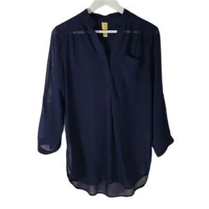 Bee stitched navy long sleeve blouse
